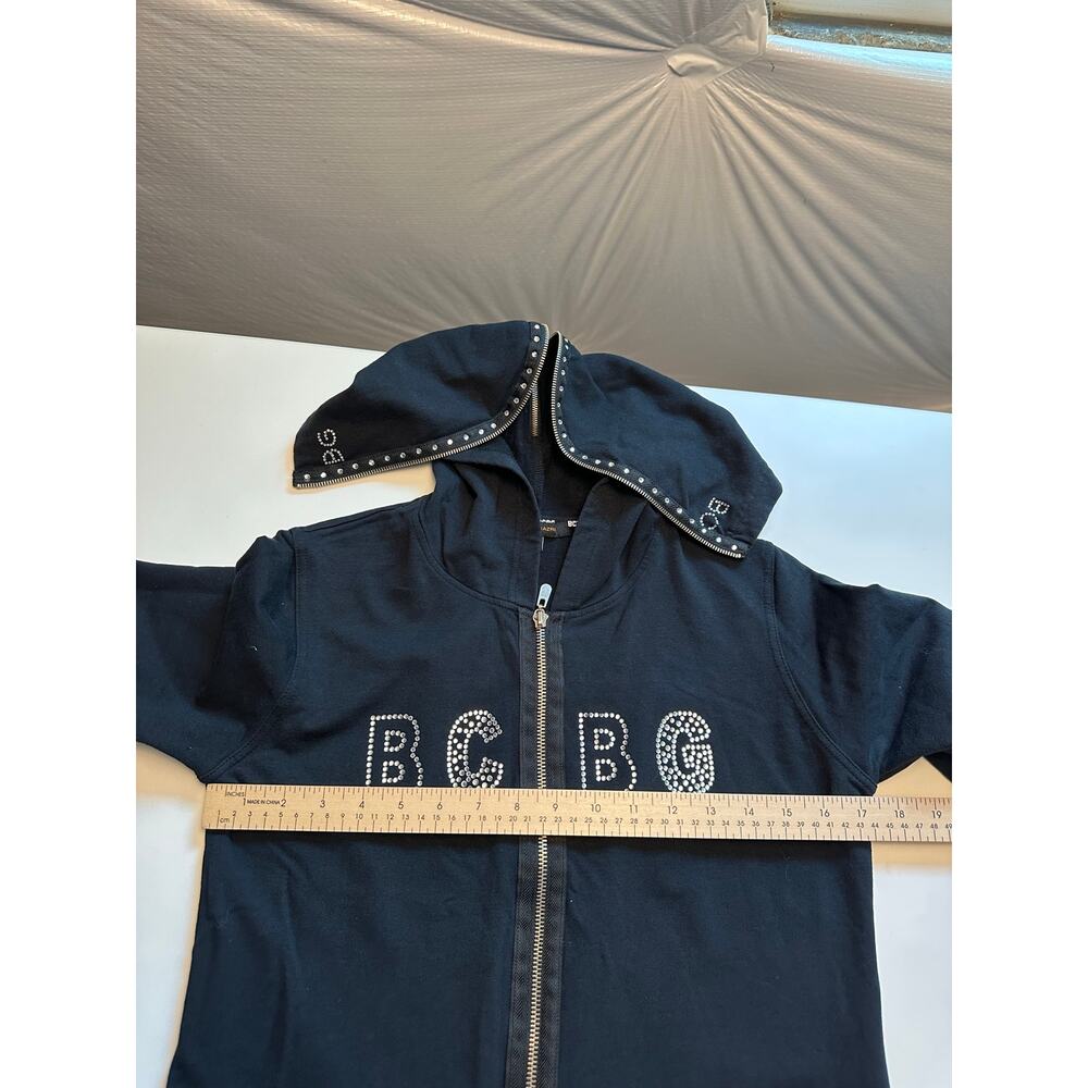 Y2K BCBGmaxazria Women’s L Full Zip Hoodie Jacket Blinds Rhinestone Black - Picture 11 of 13